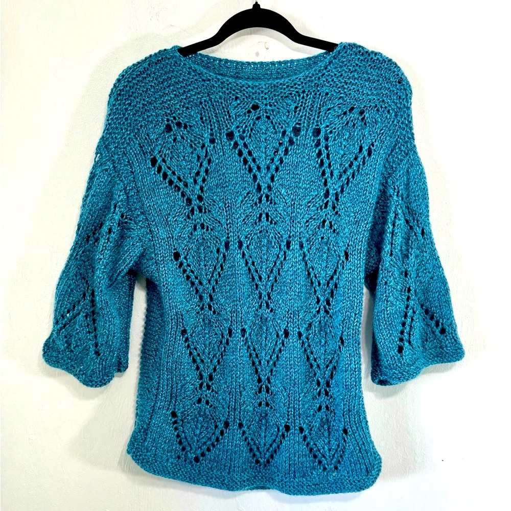 Vintage Hand Crocheted Gorgeous loose knit in blue.One of a kind.Size M